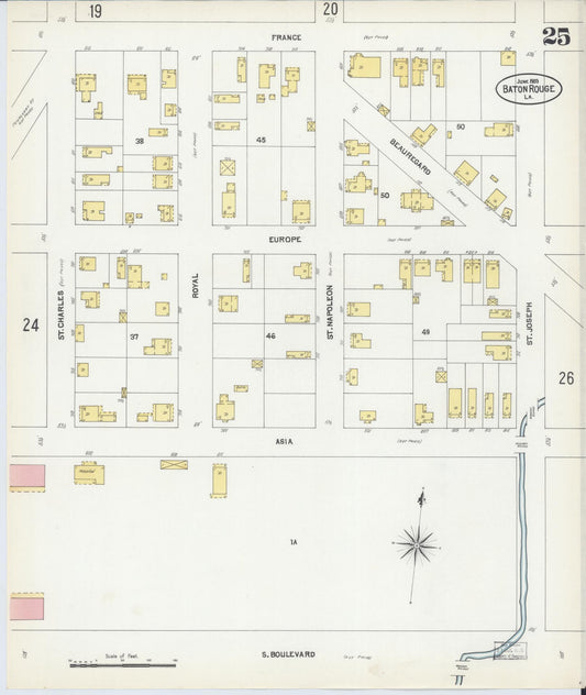 Sanborn Fire Insurance Map from Baton Rouge, East Baton Rouge Parish, Louisiana (1903), Sheet #0025 - Historic Sanborn Fire Insurance Map Print, vintage old map wall art, antique decor, genealogy gift, Louisiana Louisiana map
