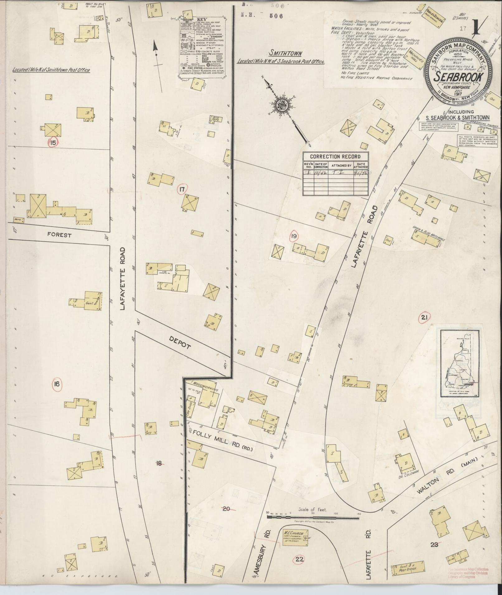 Sanborn Fire Insurance Map from Seabrook, Rockingham County, New Hampshire (1942), Sheet #0001 - Complete Map Set gallery image, historic Sanborn map, vintage wall art, New Hampshire New Hampshire