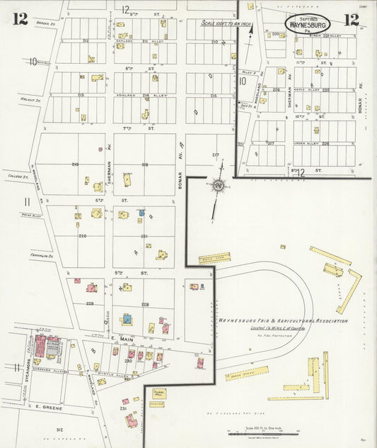 Sanborn Fire Insurance Map from Waynesburg, Greene County, Pennsylvania (1925), Sheet #0012 - Historic Sanborn Fire Insurance Map Print, vintage old map wall art, antique decor, genealogy gift, Pennsylvania Pennsylvania map