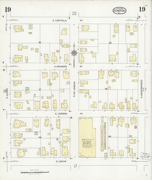 Sanborn Fire Insurance Map from Kinston, Lenoir County, North Carolina (1925), Sheet #0019 - Historic Sanborn Fire Insurance Map Print, vintage old map wall art, antique decor, genealogy gift, North Carolina North Carolina map