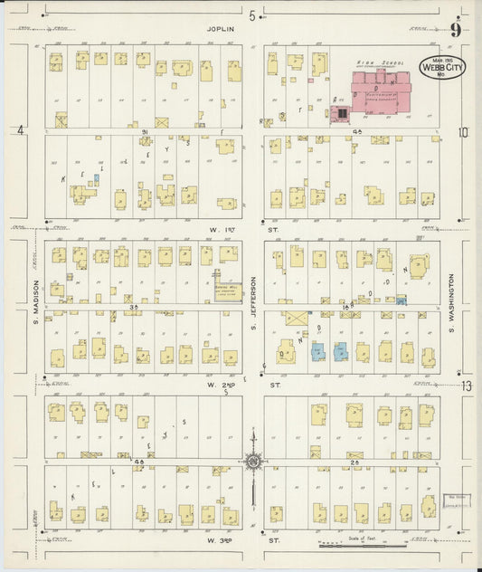 Sanborn Fire Insurance Map from Webb City, Jasper County, Missouri (1915), Sheet #0009 - Historic Sanborn Fire Insurance Map Print, vintage old map wall art, antique decor, genealogy gift, Missouri Missouri map