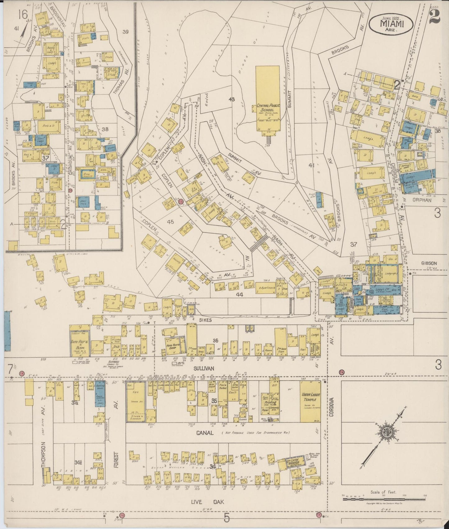 Sanborn Fire Insurance Map from Miami, Gila County, Arizona (1922), Sheet #0002 - Complete Map Set gallery image, historic Sanborn map, vintage wall art, Arizona Arizona