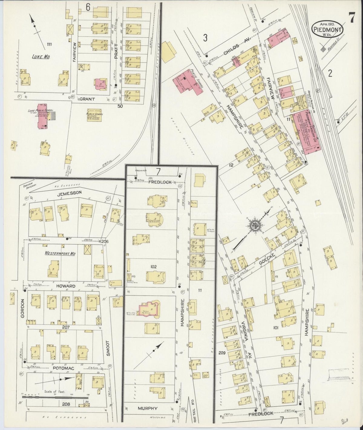 Sanborn Fire Insurance Map from Piedmont, Mineral County, West Virginia (1913), Sheet #0007 - Complete Map Set gallery image, historic Sanborn map, vintage wall art, West Virginia West Virginia