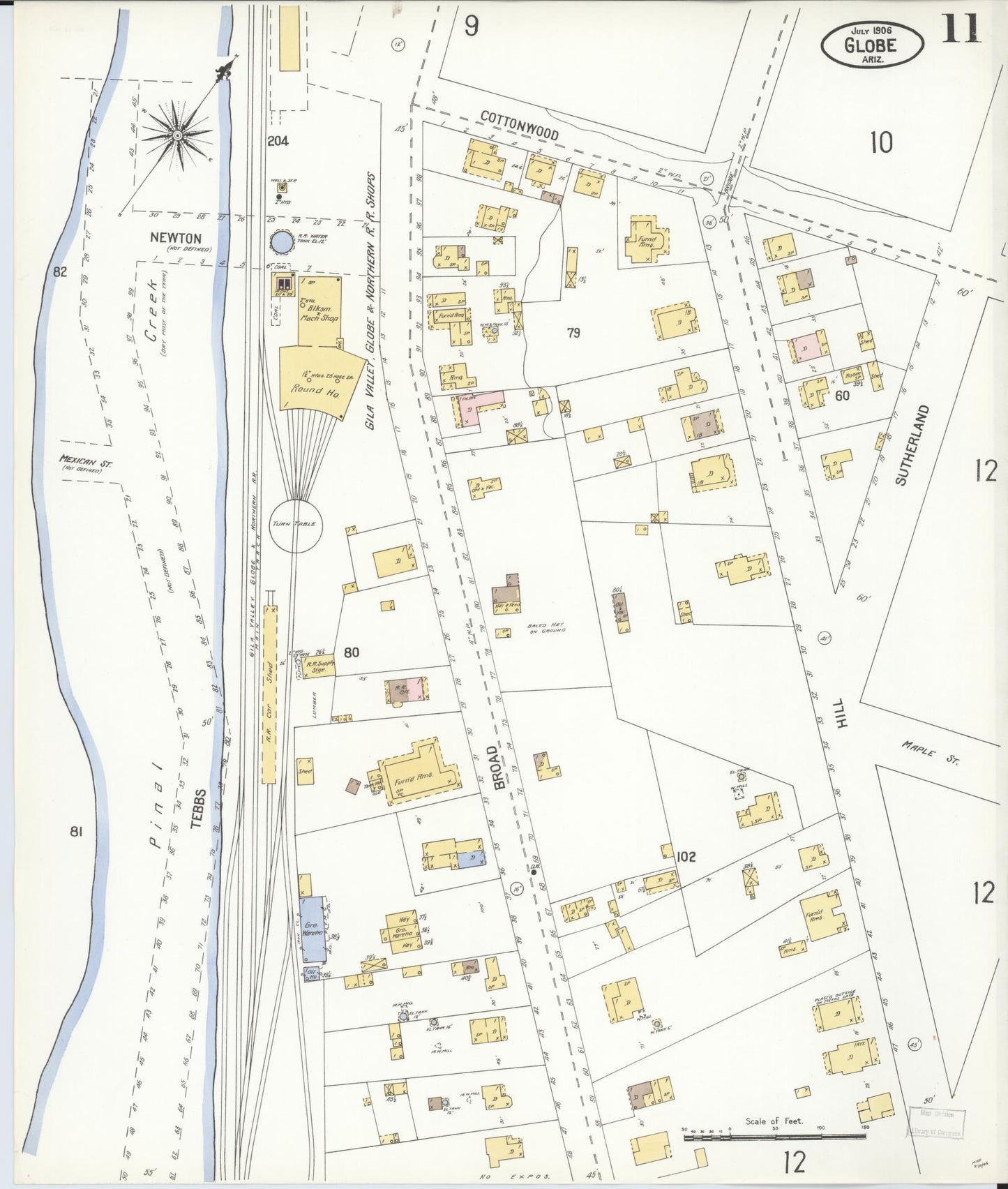 Sanborn Fire Insurance Map from Globe, Gila County, Arizona (1906), Sheet #0011 - Historic Sanborn Fire Insurance Map Print, vintage old map wall art, antique decor, genealogy gift, Arizona Arizona map