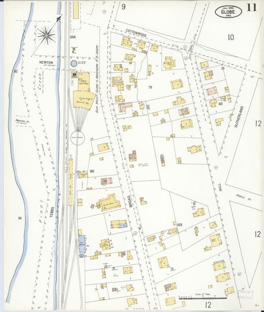 Sanborn Fire Insurance Map from Globe, Gila County, Arizona (1906), Sheet #0011 - Historic Sanborn Fire Insurance Map Print, vintage old map wall art, antique decor, genealogy gift, Arizona Arizona map