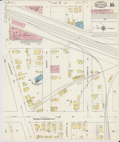 Sanborn Fire Insurance Map from Mattoon, Coles County, Illinois (1915), Sheet #0010 - Historic Sanborn Fire Insurance Map Print, vintage old map wall art, antique decor, genealogy gift, Illinois Illinois map