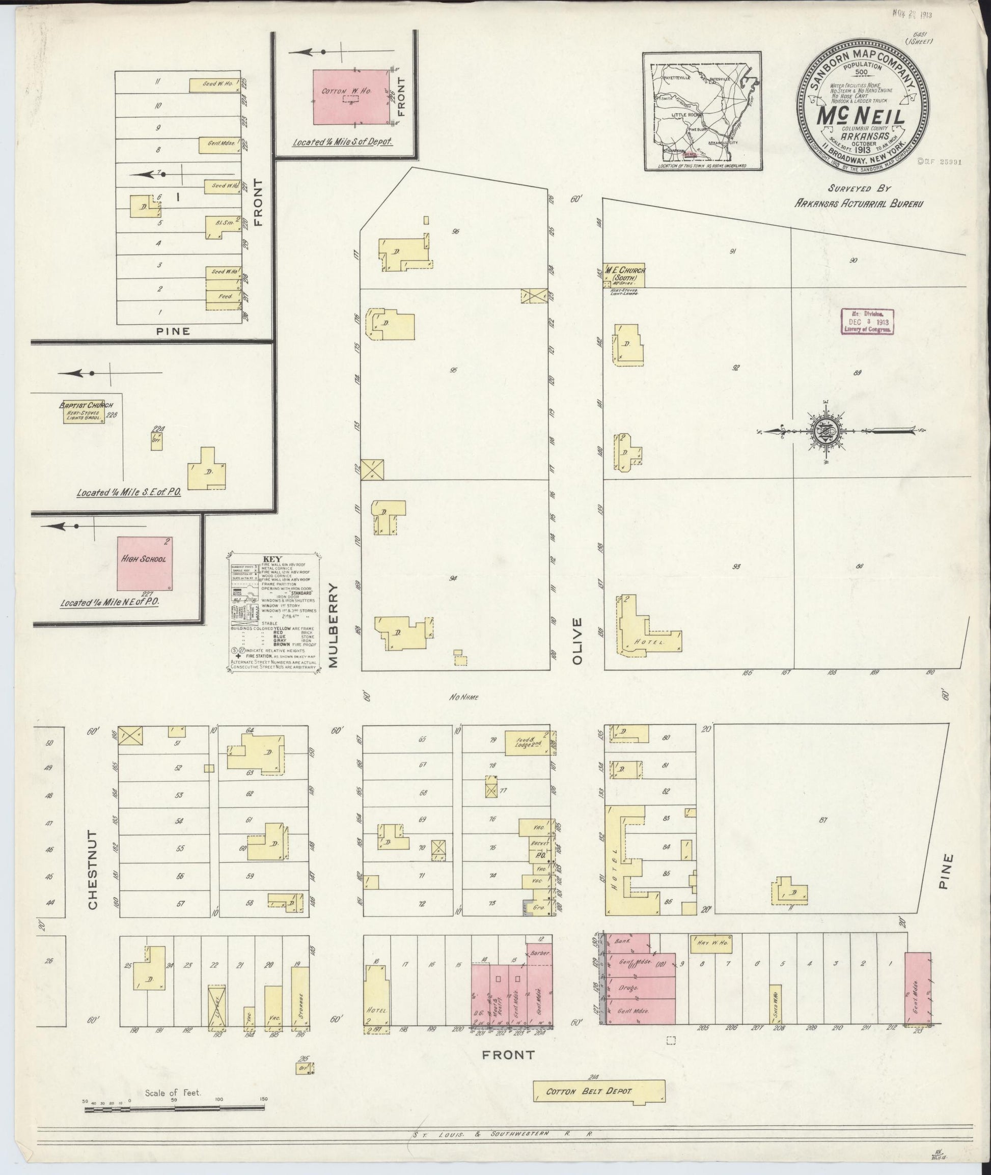 Sanborn Fire Insurance Map from McNeil, Columbia County, Arkansas (1913), Sheet #0001 - Historic Sanborn Fire Insurance Map Print, vintage old map wall art, antique decor, genealogy gift, Arkansas Arkansas map