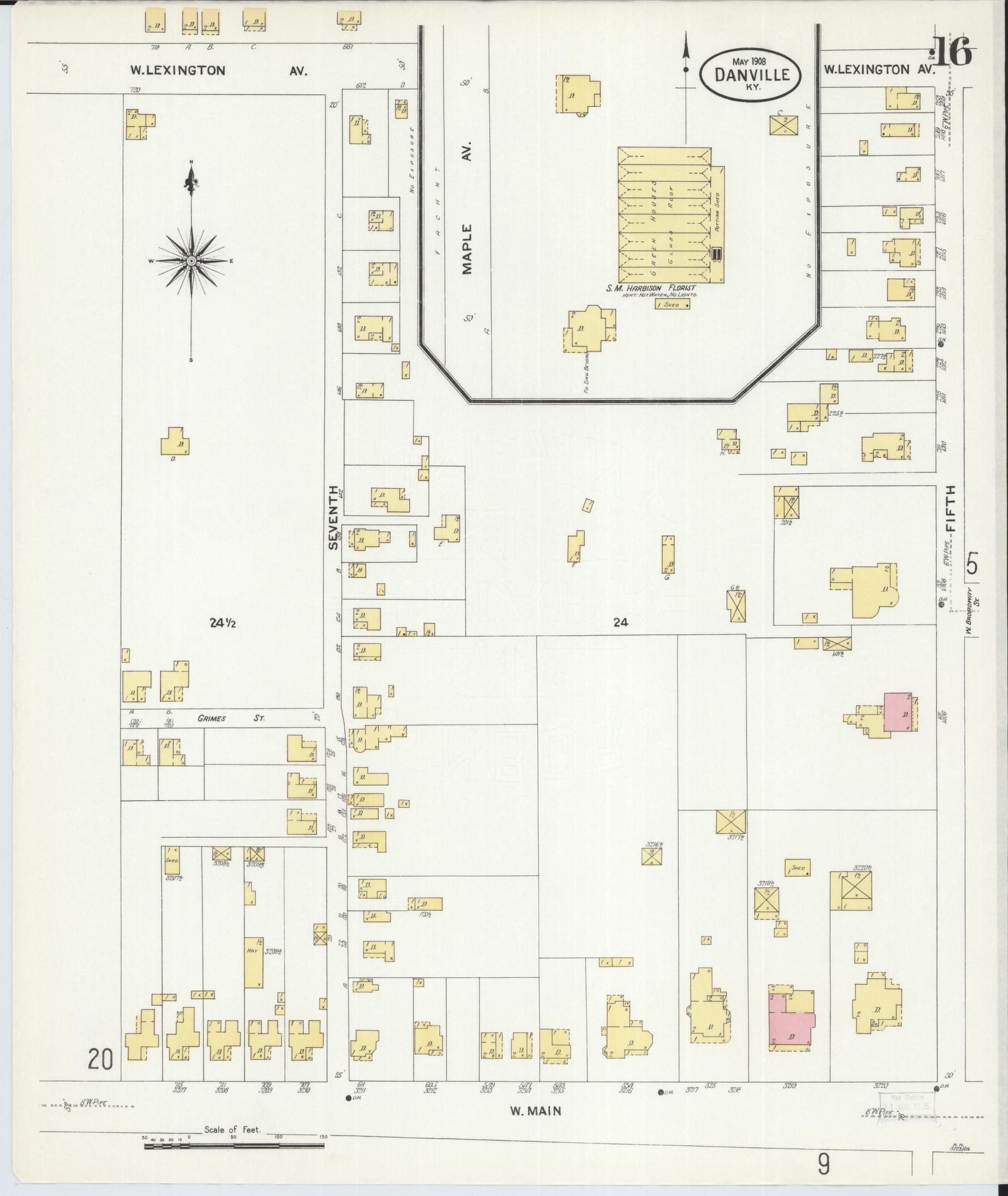 Sanborn Fire Insurance Map from Danville, Boyle County, Kentucky (1908), Sheet #0016 - Complete Map Set gallery image, historic Sanborn map, vintage wall art, Kentucky Kentucky