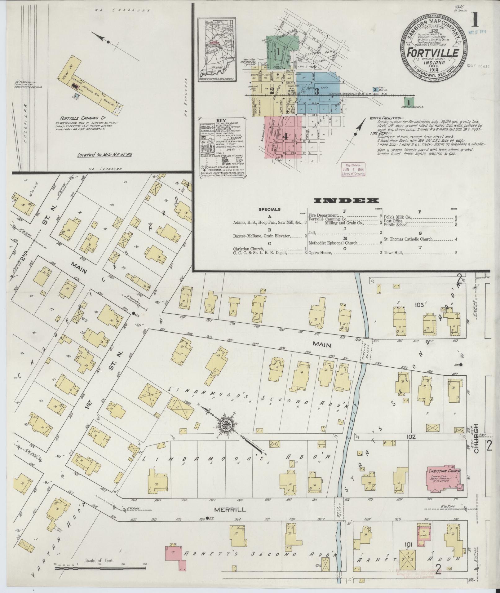 Sanborn Fire Insurance Map from Fortville, Hancock County, Indiana (1914), Sheet #0001 - Complete Map Set gallery image, historic Sanborn map, vintage wall art, Indiana Indiana
