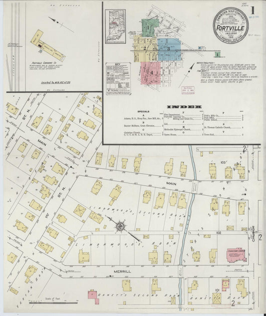 Sanborn Fire Insurance Map from Fortville, Hancock County, Indiana (1914), Sheet #0001 - Complete Map Set gallery image, historic Sanborn map, vintage wall art, Indiana Indiana