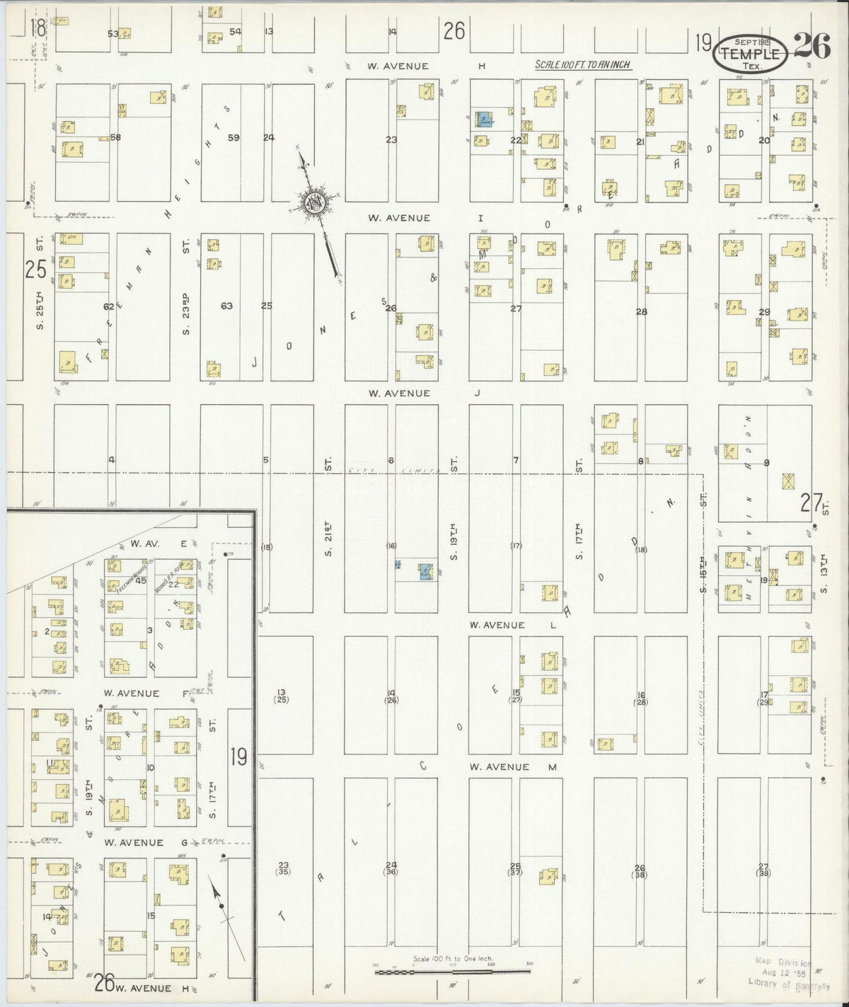 Sanborn Fire Insurance Map from Temple, Bell County, Texas (1915), Sheet #0026 - Complete Map Set gallery image, historic Sanborn map, vintage wall art, Texas Texas