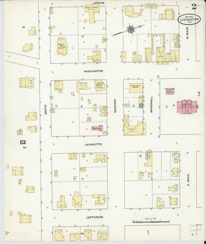 Sanborn Fire Insurance Map from Livingston, Sumter County, Alabama (1910), Sheet #0002 - Complete Map Set gallery image, historic Sanborn map, vintage wall art, Alabama Alabama