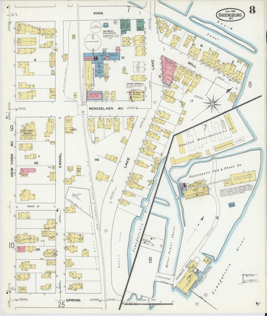 Sanborn Fire Insurance Map from Ogdensburg, St. Lawrence County, New York (1909), Sheet #0008 - Historic Sanborn Fire Insurance Map Print, vintage old map wall art, antique decor, genealogy gift, New York New York map