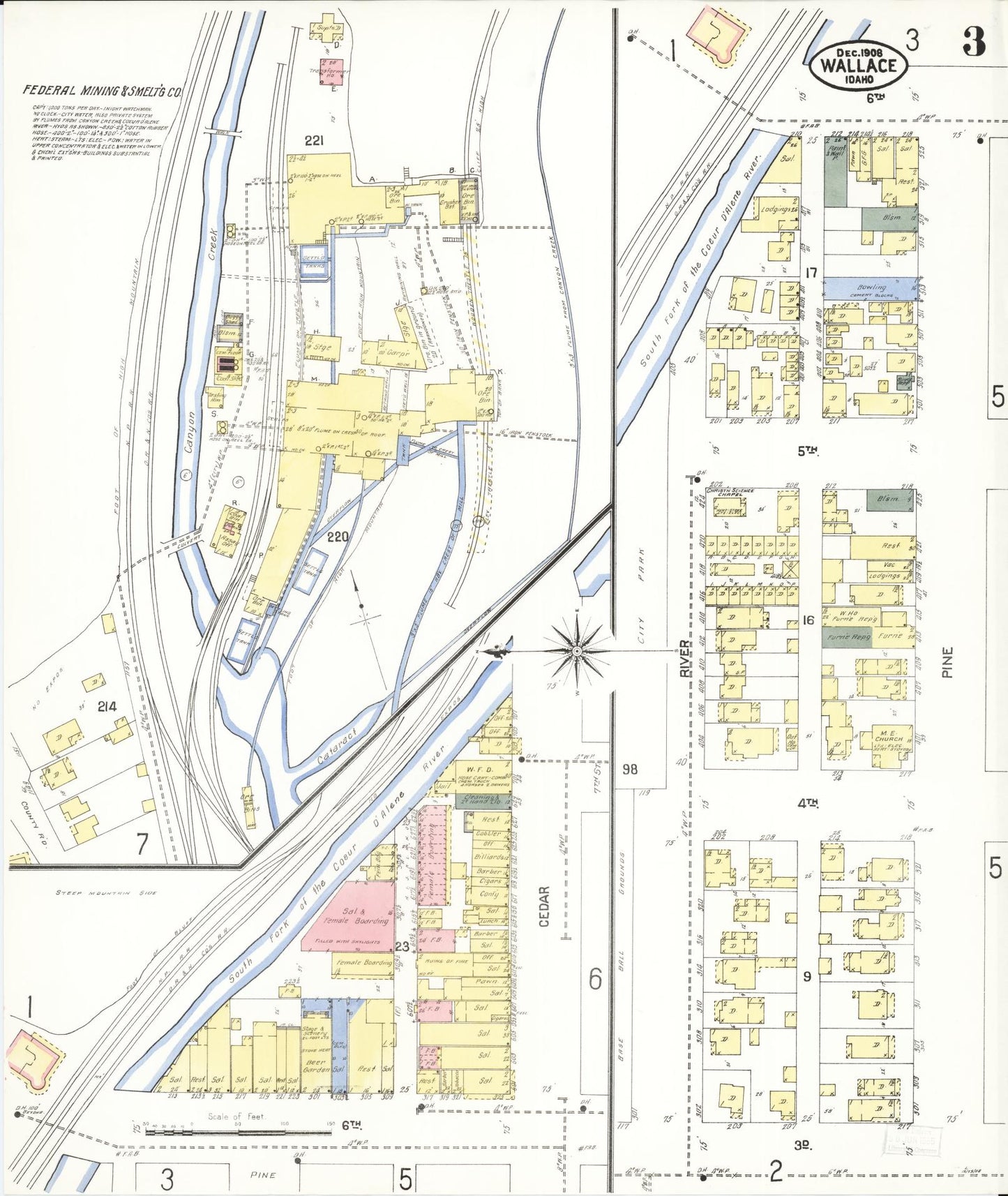 Sanborn Fire Insurance Map from Wallace, Shoshone County, Idaho (1908), Sheet #0003 - Complete Map Set gallery image, historic Sanborn map, vintage wall art, Idaho Idaho