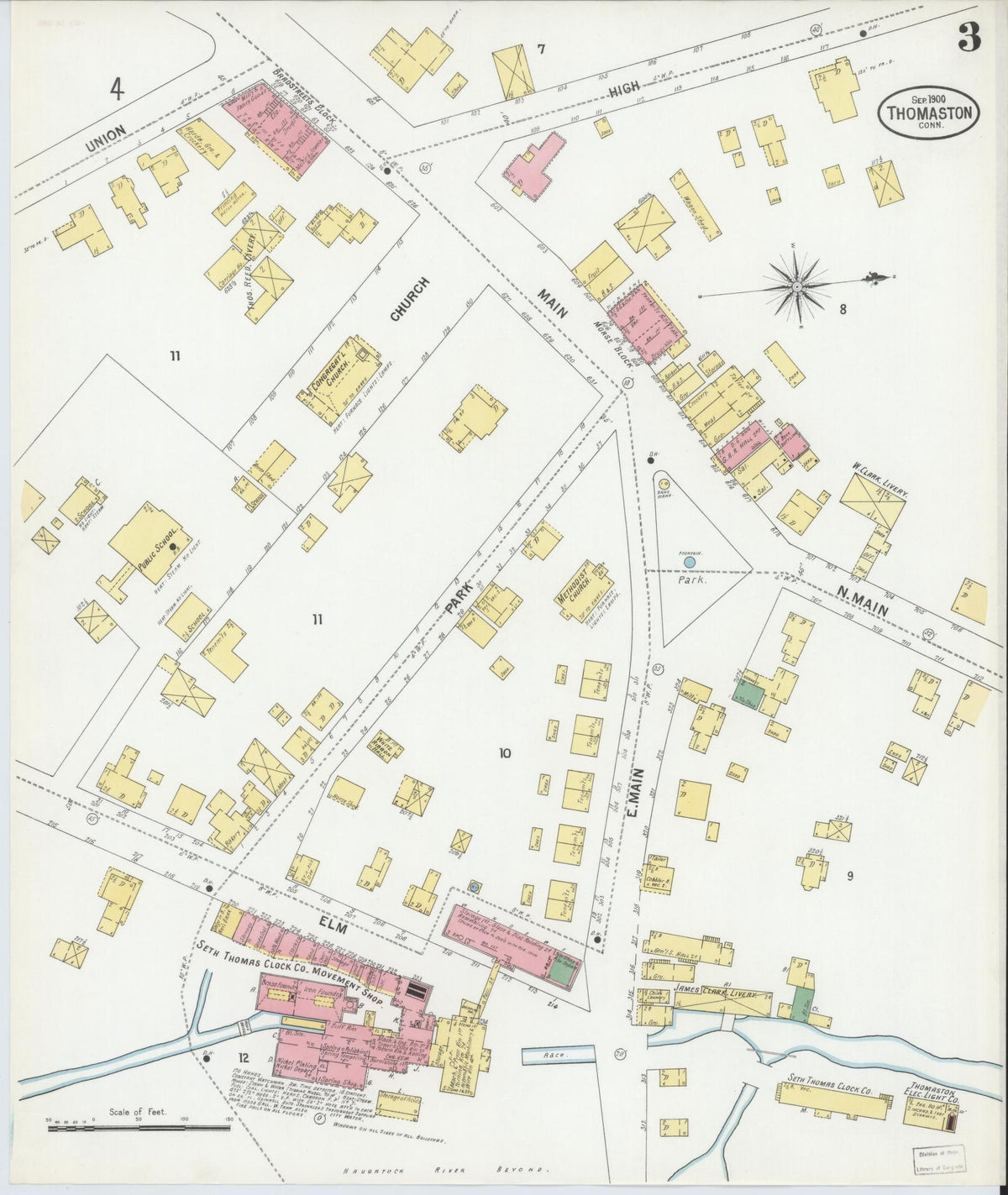 Sanborn Fire Insurance Map from Thomaston, Litchfield County, Connecticut (1900), Sheet #0003 - Historic Sanborn Fire Insurance Map Print, vintage old map wall art, antique decor, genealogy gift, Connecticut Connecticut map