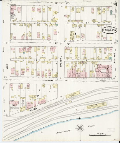 Sanborn Fire Insurance Map from Fort Madison, Lee County, Iowa (1889), Sheet #0004 - Historic Sanborn Fire Insurance Map Print