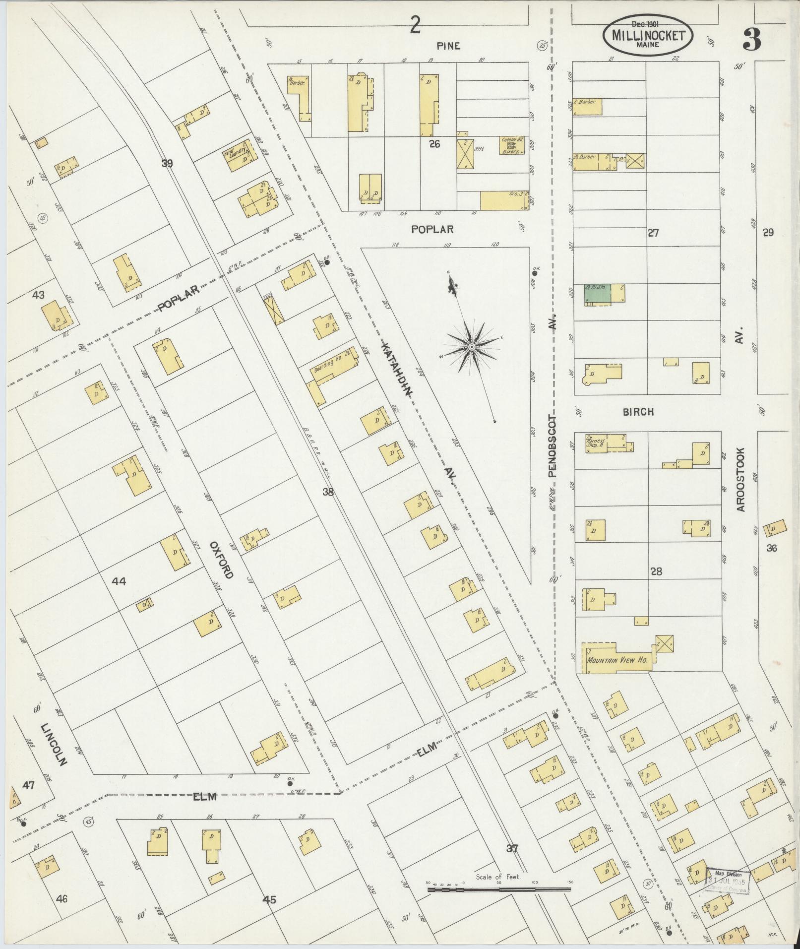 Sanborn Fire Insurance Map from Millinocket, Penobscot County, Maine (1901), Sheet #0003 - Historic Sanborn Fire Insurance Map Print, vintage old map wall art, antique decor, genealogy gift, Maine Maine map