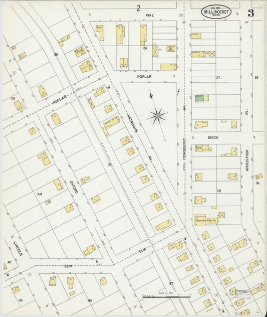Sanborn Fire Insurance Map from Millinocket, Penobscot County, Maine (1901), Sheet #0003 - Historic Sanborn Fire Insurance Map Print, vintage old map wall art, antique decor, genealogy gift, Maine Maine map