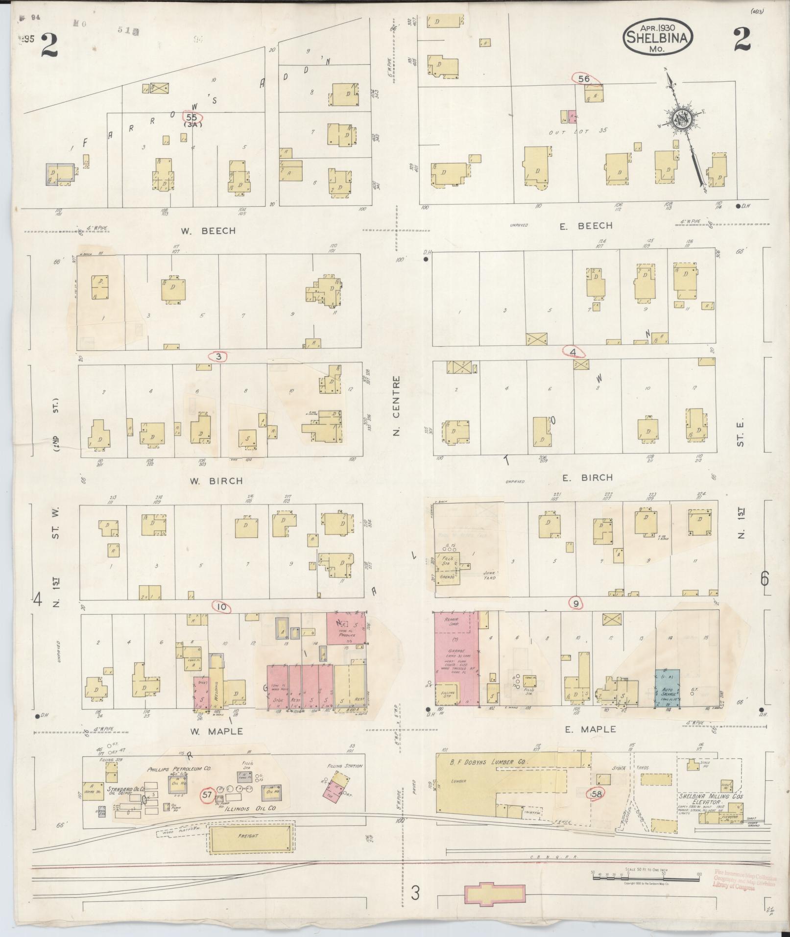Sanborn Fire Insurance Map from Shelbina, Shelby County, Missouri (1943), Sheet #0002 - Historic Sanborn Fire Insurance Map Print, vintage old map wall art, antique decor, genealogy gift, Missouri Missouri map