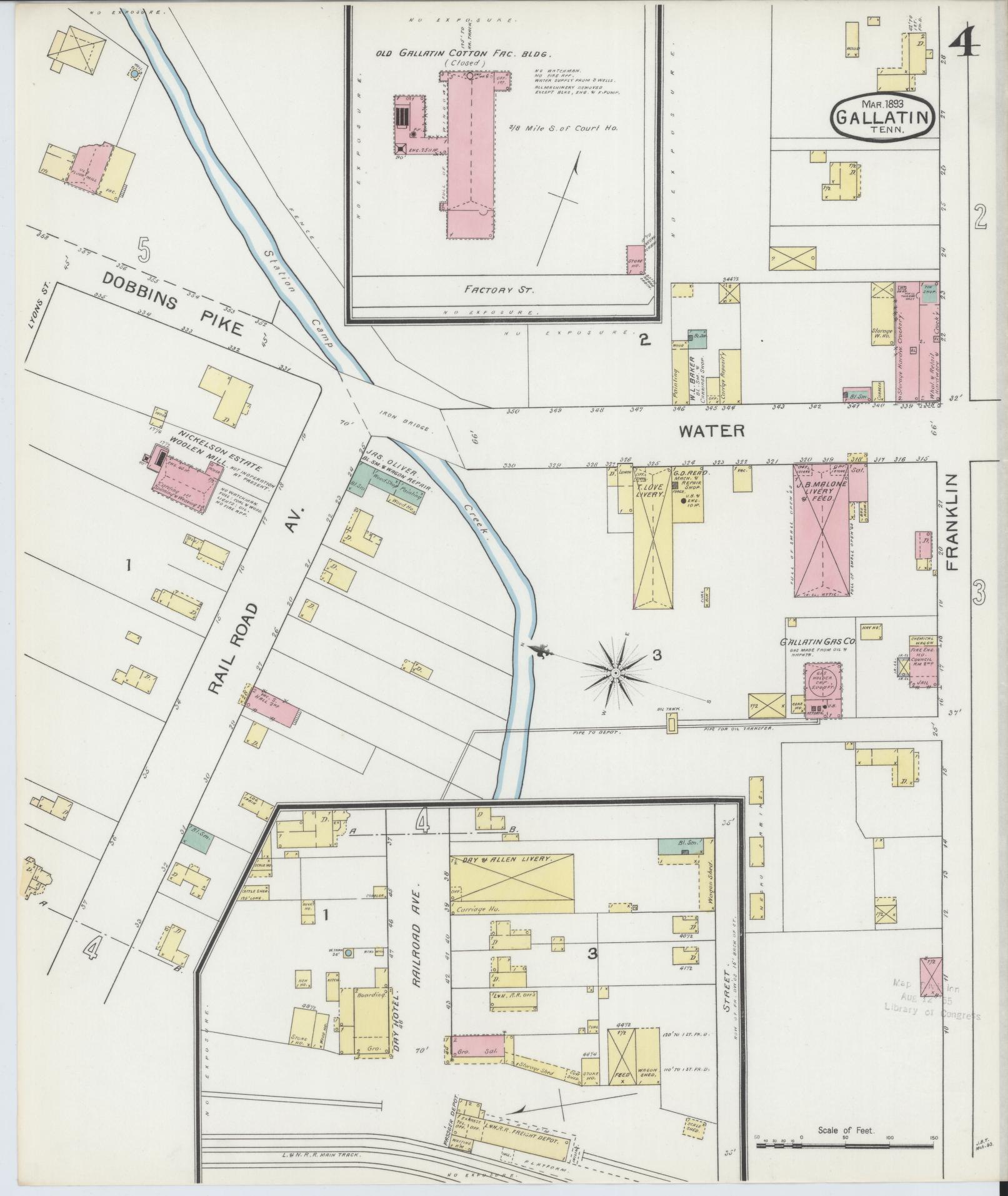 Sanborn Fire Insurance Map from Gallatin, Sumner County, Tennessee (1893), Sheet #0004 - Complete Map Set gallery image, historic Sanborn map, vintage wall art, Tennessee Tennessee