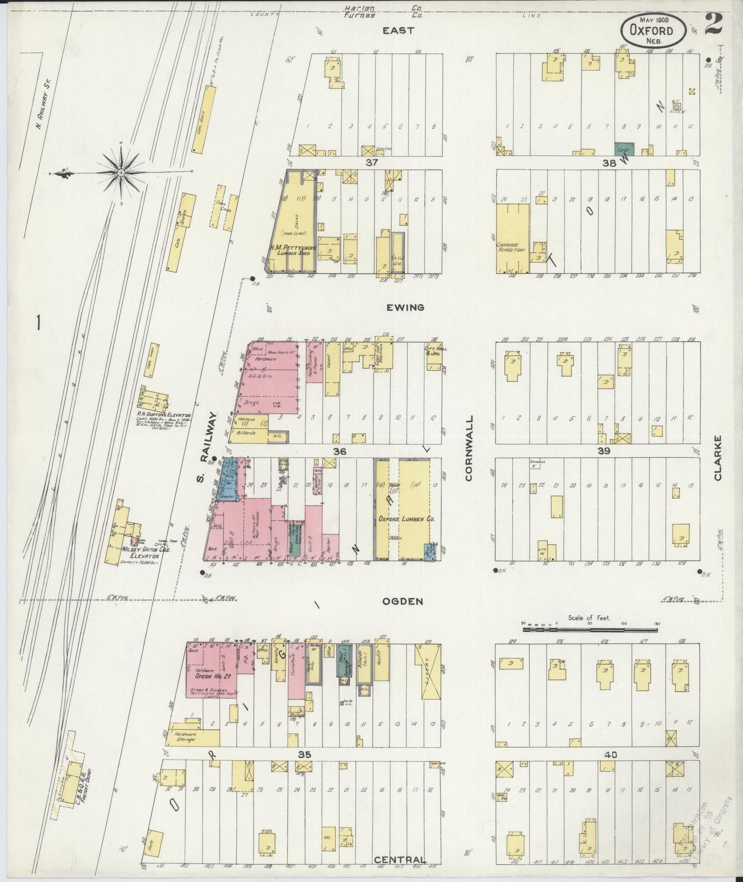 Sanborn Fire Insurance Map from Oxford, Harlan And Furnas County, Nebraska (1909), Sheet #0002 - Complete Map Set gallery image, historic Sanborn map, vintage wall art, Nebraska Nebraska
