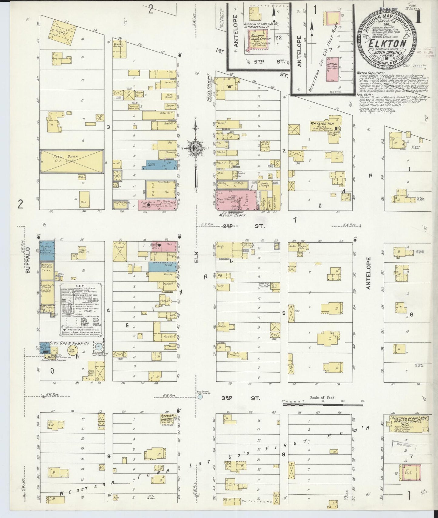Sanborn Fire Insurance Map from Elkton, Brookings County, South Dakota (1911), Sheet #0001 - Complete Map Set gallery image, historic Sanborn map, vintage wall art, South Dakota South Dakota