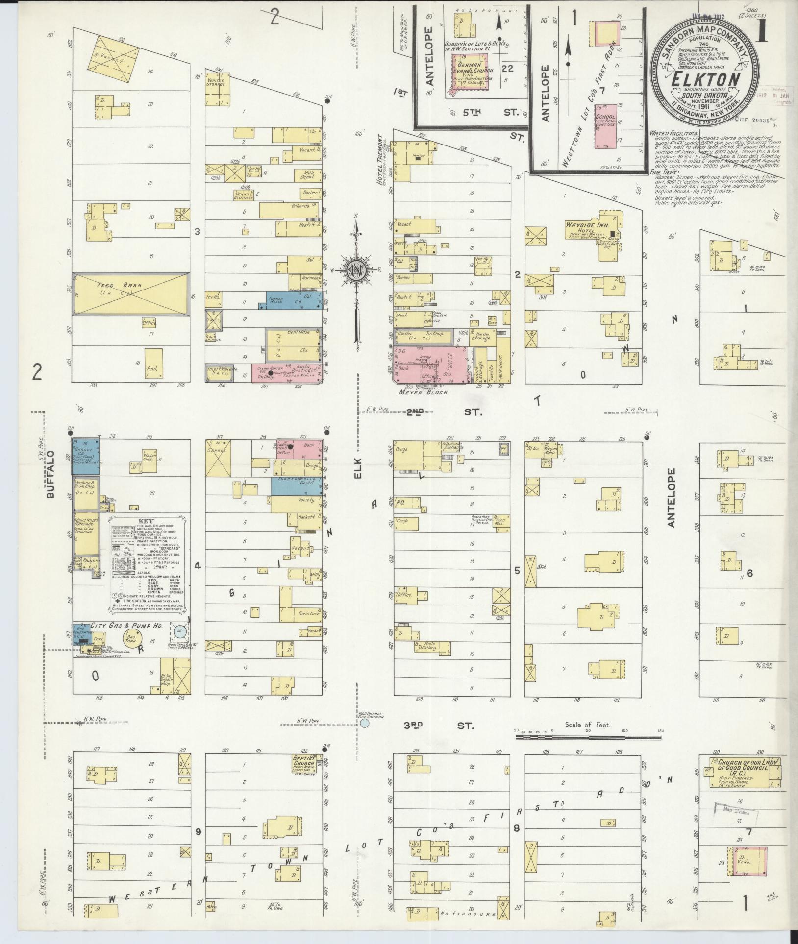 Sanborn Fire Insurance Map from Elkton, Brookings County, South Dakota (1911), Sheet #0001 - Complete Map Set gallery image, historic Sanborn map, vintage wall art, South Dakota South Dakota