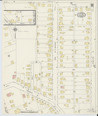 Sanborn Fire Insurance Map from Salem, Columbiana County, Ohio (1915), Sheet #0011 - Historic Sanborn Fire Insurance Map Print, vintage old map wall art, antique decor, genealogy gift, Ohio Ohio map