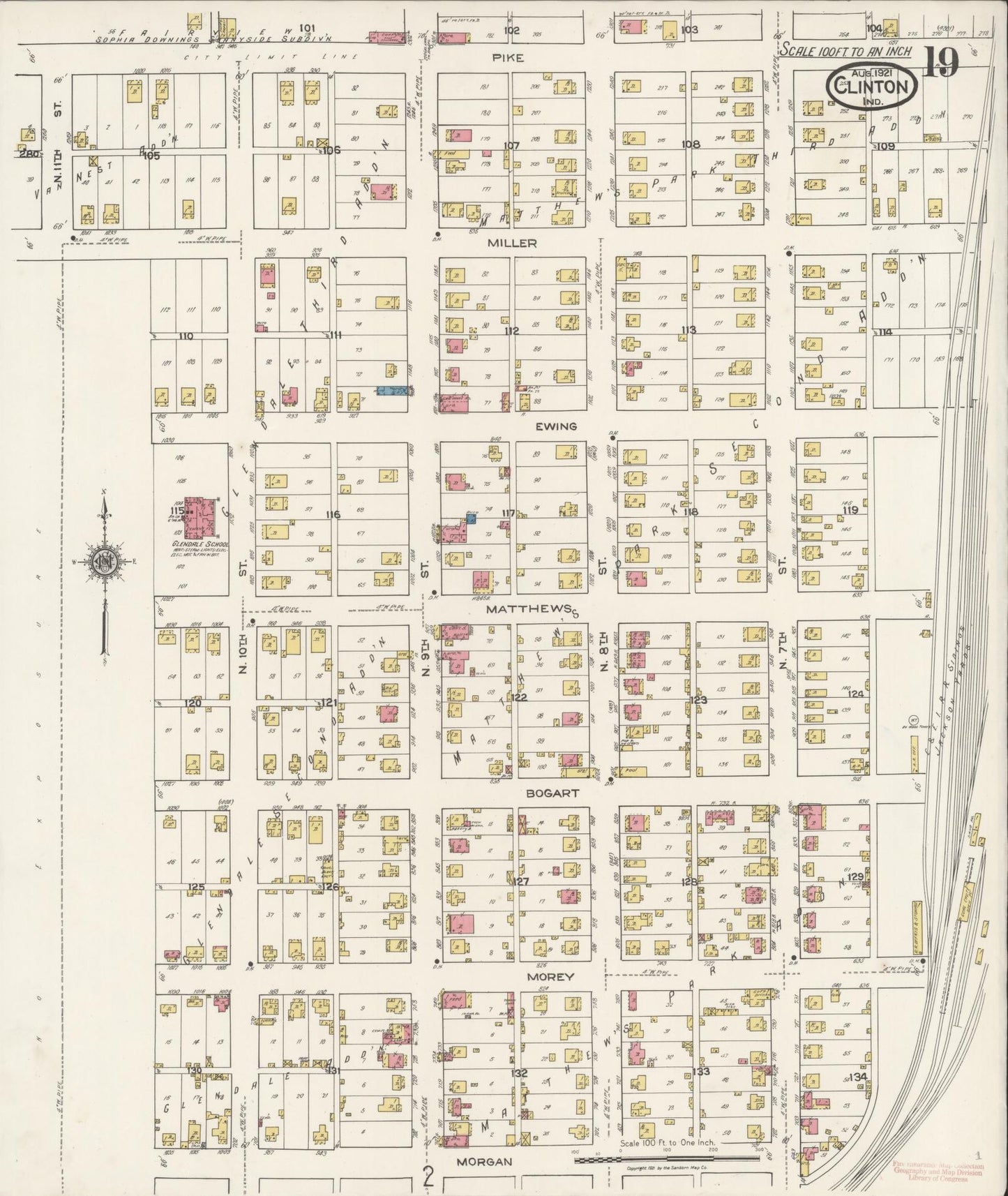 Sanborn Fire Insurance Map from Clinton, Vermillion County, Indiana (1921), Sheet #0019 - Complete Map Set gallery image, historic Sanborn map, vintage wall art, Indiana Indiana