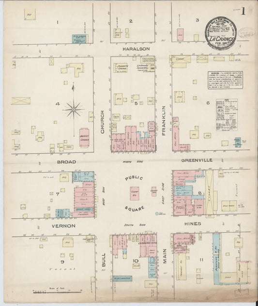 Sanborn Fire Insurance Map from La Grange, Troup County, Georgia (1885), Sheet #0001 - Complete Map Set gallery image, historic Sanborn map, vintage wall art, Georgia Georgia