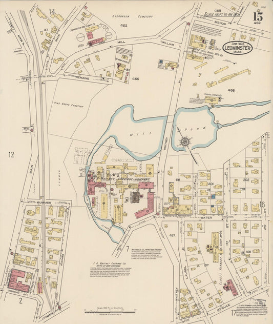 Sanborn Fire Insurance Map from Leominster, Worcester County, Massachusetts (1922), Sheet #0015 - Historic Sanborn Fire Insurance Map Print, vintage old map wall art, antique decor, genealogy gift, Massachusetts Massachusetts map