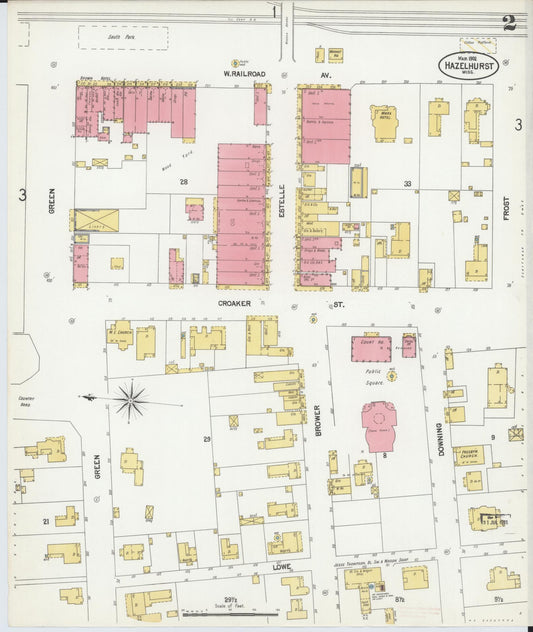 Sanborn Fire Insurance Map from Hazlehurst, Copiah County, Mississippi (1902), Sheet #0002 - Historic Sanborn Fire Insurance Map Print, vintage old map wall art, antique decor, genealogy gift, Mississippi Mississippi map