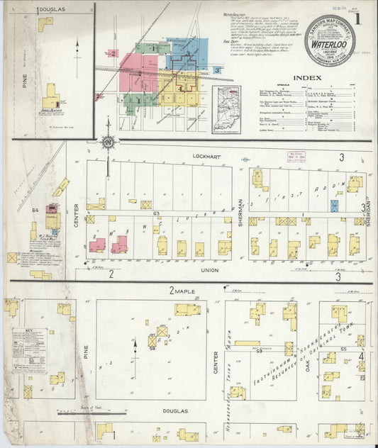 Sanborn Fire Insurance Map from Waterloo, De Kalb County, Indiana (1914), Sheet #0001 - Complete Map Set gallery image, historic Sanborn map, vintage wall art, Indiana Indiana