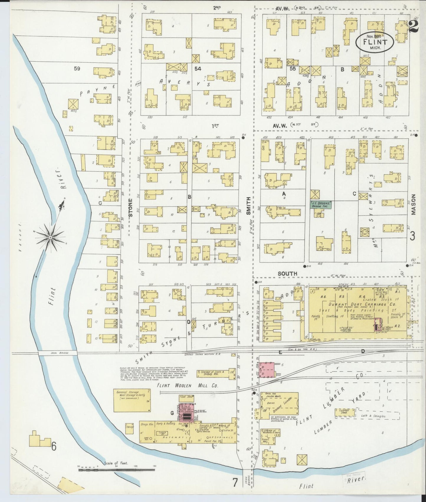 Sanborn Fire Insurance Map from Flint, Genesee County, Michigan (1902), Sheet #0002 - Historic Sanborn Fire Insurance Map Print, vintage old map wall art, antique decor, genealogy gift, Michigan Michigan map