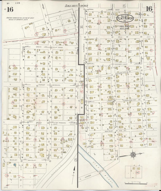 Sanborn Fire Insurance Map from Flat River, Saint Francois County, Missouri (1938), Sheet #0016 - Historic Sanborn Fire Insurance Map Print, vintage old map wall art, antique decor, genealogy gift, Missouri Missouri map