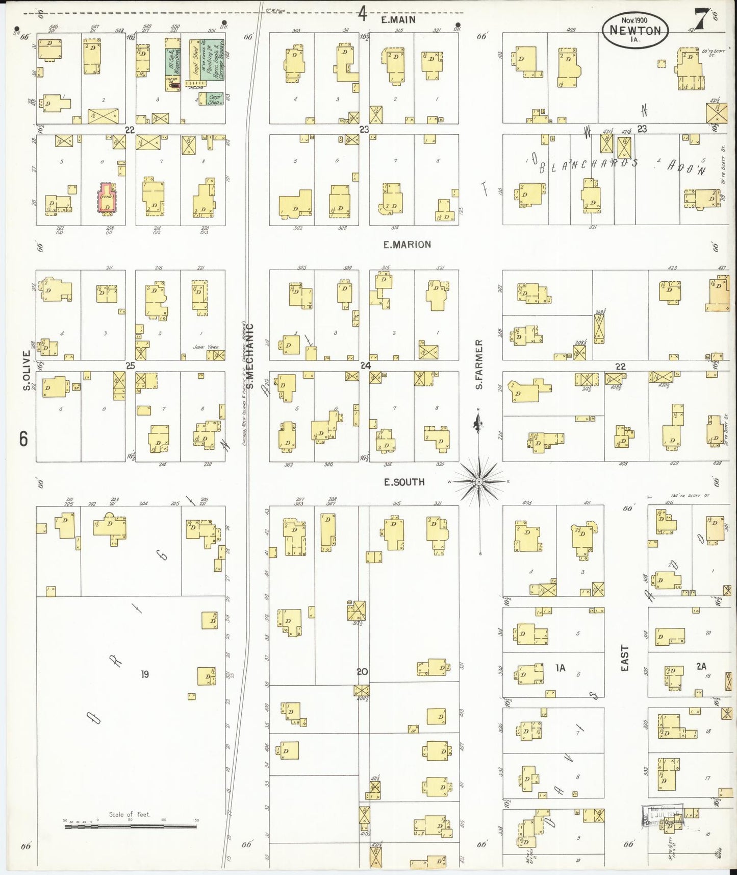 Sanborn Fire Insurance Map from Newton, Jasper County, Iowa (1900), Sheet #0007 - Historic Sanborn Fire Insurance Map Print
