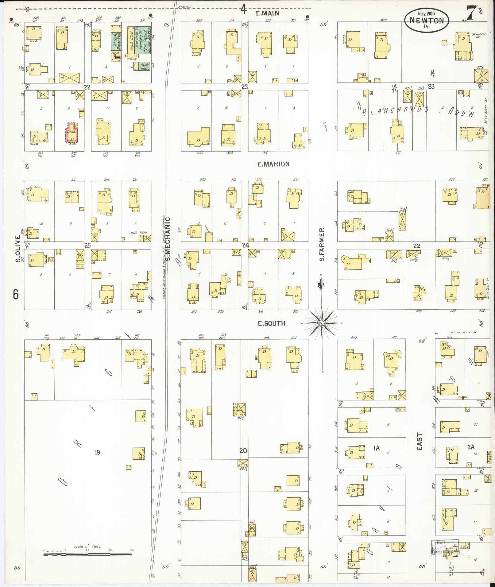Sanborn Fire Insurance Map from Newton, Jasper County, Iowa (1900), Sheet #0007 - Historic Sanborn Fire Insurance Map Print