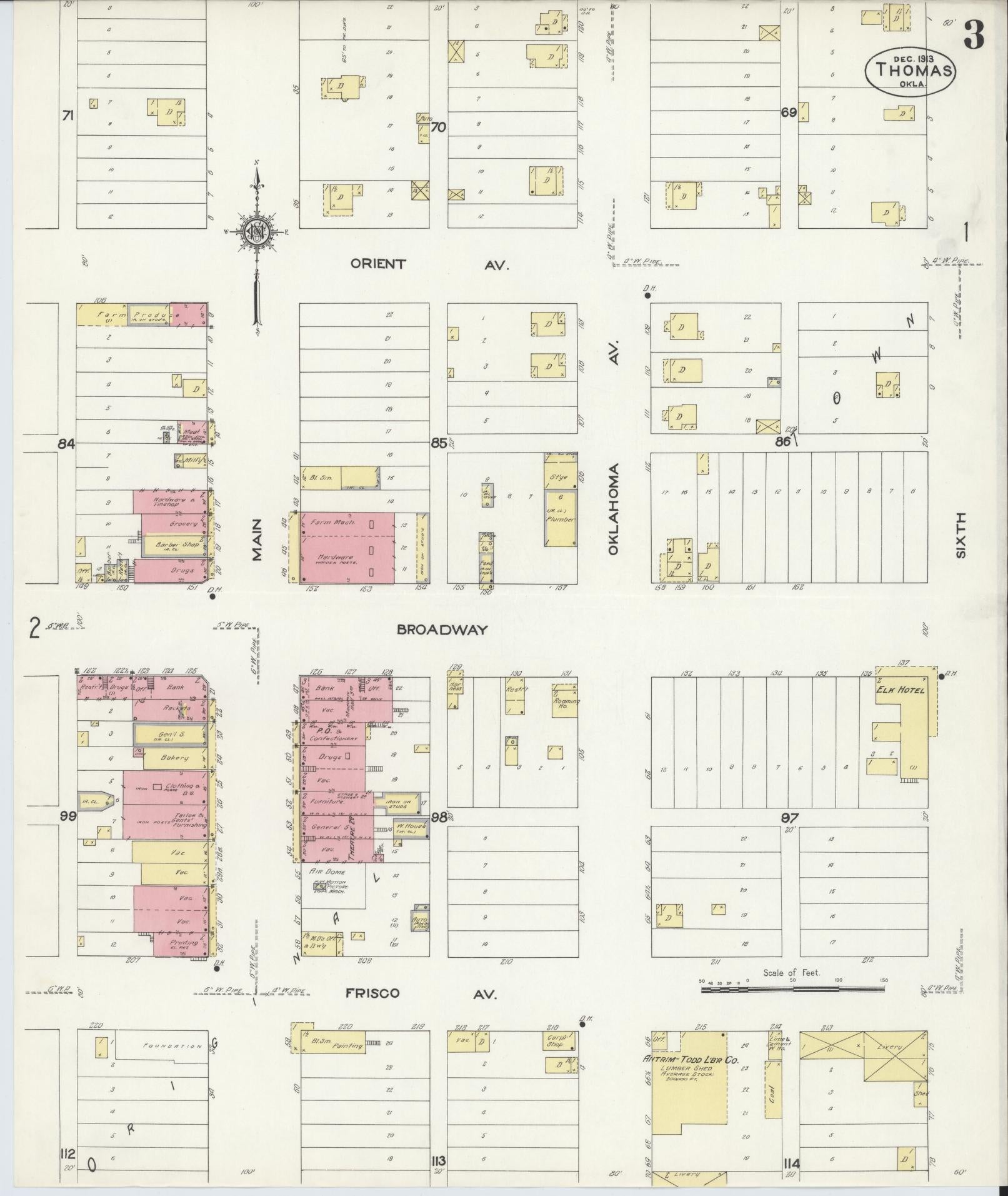 Sanborn Fire Insurance Map from Thomas, Custer County, Oklahoma (1914), Sheet #0003 - Complete Map Set gallery image, historic Sanborn map, vintage wall art, Oklahoma Oklahoma