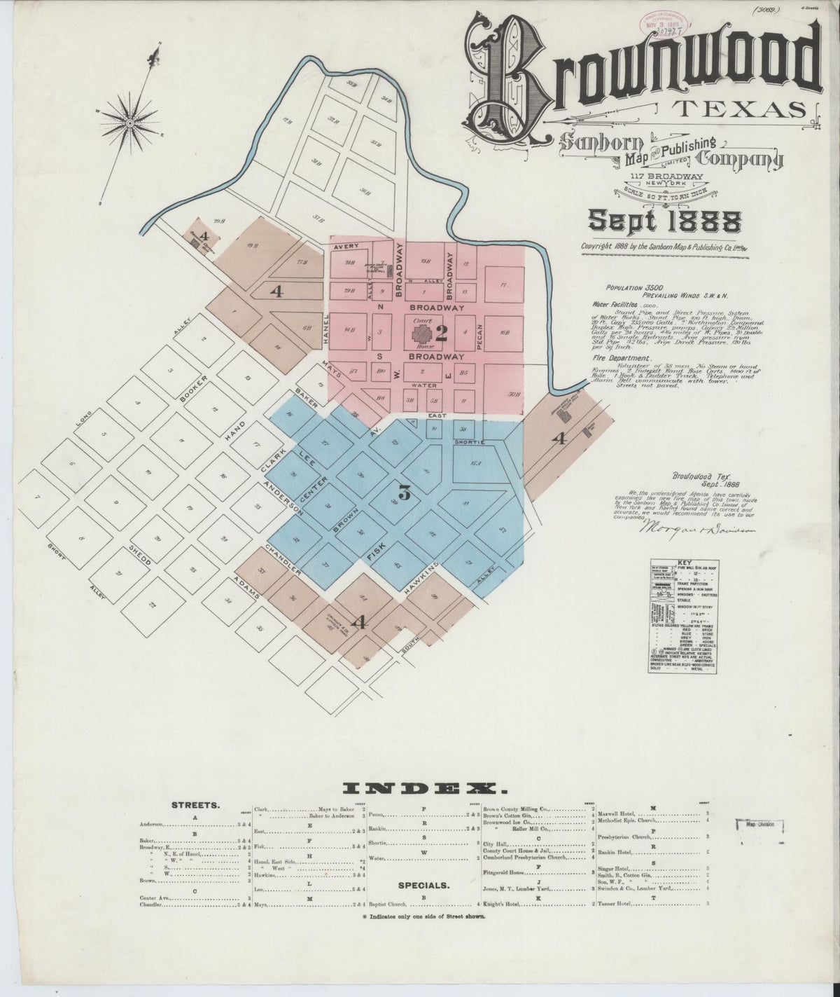 Sanborn Fire Insurance Map from Brownwood, Brown County, Texas (1888), Sheet #0001 - Complete Map Set gallery image, historic Sanborn map, vintage wall art, Texas Texas