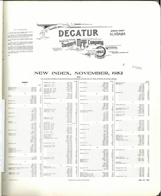 Sanborn Fire Insurance Map from Decatur, Morgan County, Alabama (1953), Sheet #0001 - Historic Sanborn Fire Insurance Map Print, vintage old map wall art, antique decor, genealogy gift, Alabama Alabama map