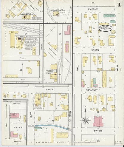 Sanborn Fire Insurance Map from Princeton, Gibson County, Indiana (1892), Sheet #0004 - Historic Sanborn Fire Insurance Map Print, vintage old map wall art, antique decor, genealogy gift, Indiana Indiana map