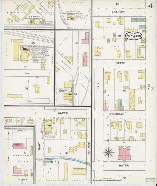 Sanborn Fire Insurance Map from Princeton, Gibson County, Indiana (1892), Sheet #0004 - Historic Sanborn Fire Insurance Map Print, vintage old map wall art, antique decor, genealogy gift, Indiana Indiana map