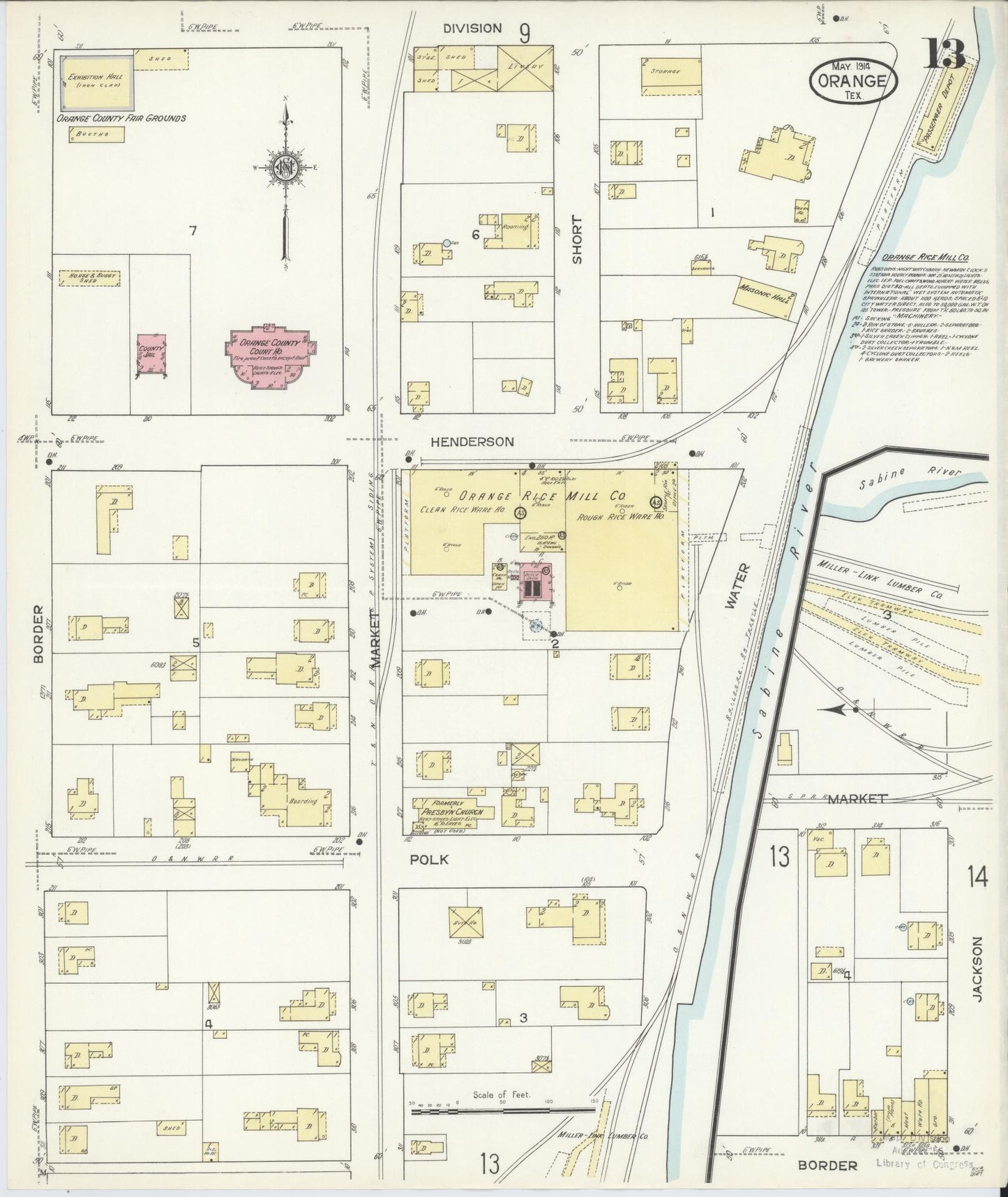 Sanborn Fire Insurance Map from Orange, Orange County, Texas (1914), Sheet #0013 - Complete Map Set gallery image, historic Sanborn map, vintage wall art, Texas Texas