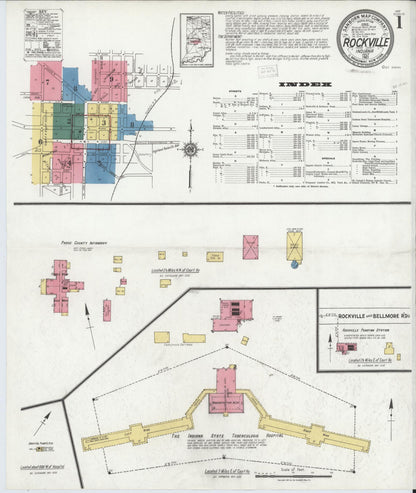 Sanborn Fire Insurance Map from Rockville, Parke County, Indiana (1921), Sheet #0001 - Historic Sanborn Fire Insurance Map Print, vintage old map wall art, antique decor, genealogy gift, Indiana Indiana map