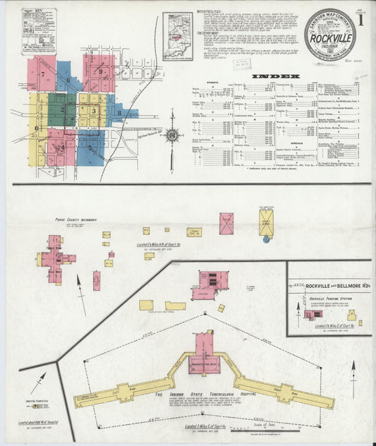Sanborn Fire Insurance Map from Rockville, Parke County, Indiana (1921), Sheet #0001 - Historic Sanborn Fire Insurance Map Print, vintage old map wall art, antique decor, genealogy gift, Indiana Indiana map