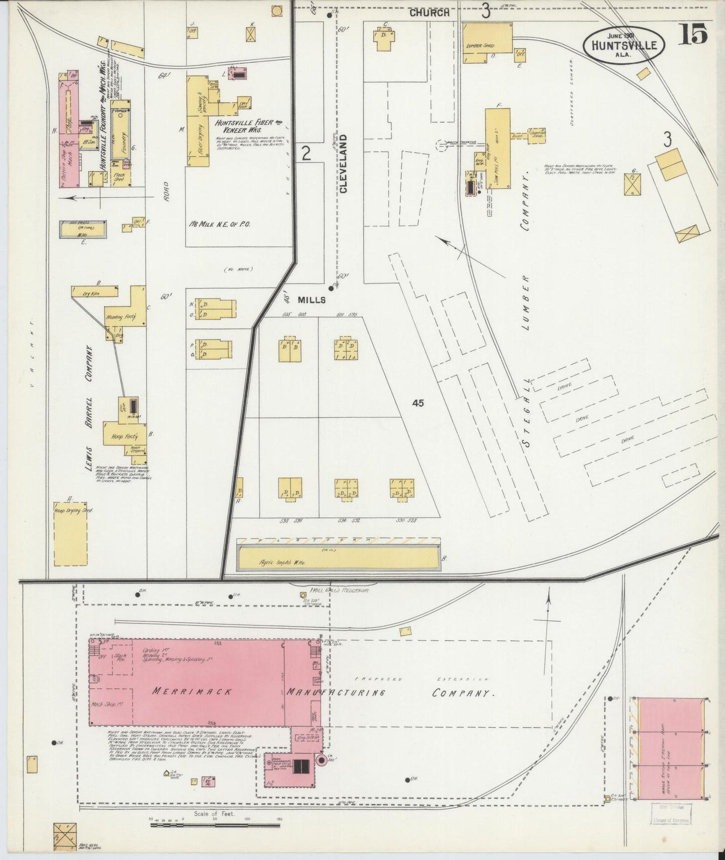 Sanborn Fire Insurance Map from Huntsville, Madison County, Alabama (1901), Sheet #0015 - Complete Map Set gallery image, historic Sanborn map, vintage wall art, Alabama Alabama