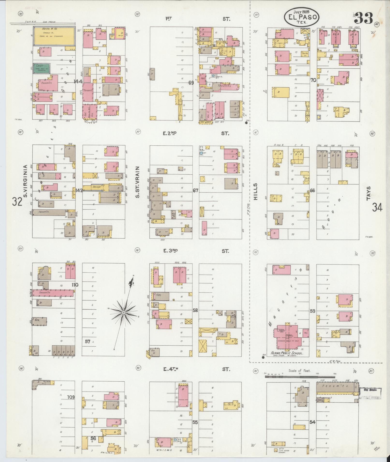 Sanborn Fire Insurance Map from El Paso, El Paso County, Texas (1905), Sheet #0033 - Complete Map Set gallery image, historic Sanborn map, vintage wall art, Texas Texas