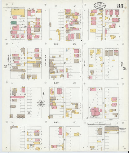 Sanborn Fire Insurance Map from El Paso, El Paso County, Texas (1905), Sheet #0033 - Complete Map Set gallery image, historic Sanborn map, vintage wall art, Texas Texas