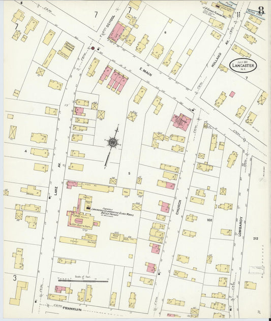 Sanborn Fire Insurance Map from Lancaster, Erie County, New York (1911), Sheet #0008 - Historic Sanborn Fire Insurance Map Print, vintage old map wall art, antique decor, genealogy gift, New York New York map