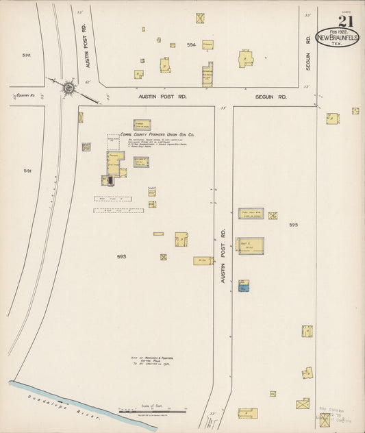 Sanborn Fire Insurance Map from New Braunfels, Comal County, Texas (1922), Sheet #0021 - Historic Sanborn Fire Insurance Map Print, vintage old map wall art, antique decor, genealogy gift, Texas Texas map